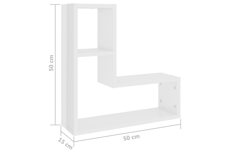 Vegghyller 2 stk høyglans hvit 50x15x50 cm sponplate - Hvit - Vegghylle