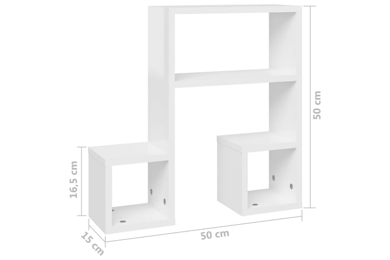Vegghyller 2 stk høyglans hvit 50x15x50 cm sponplate - Hvit - Oppbevaring - Hyller - Vegghylle
