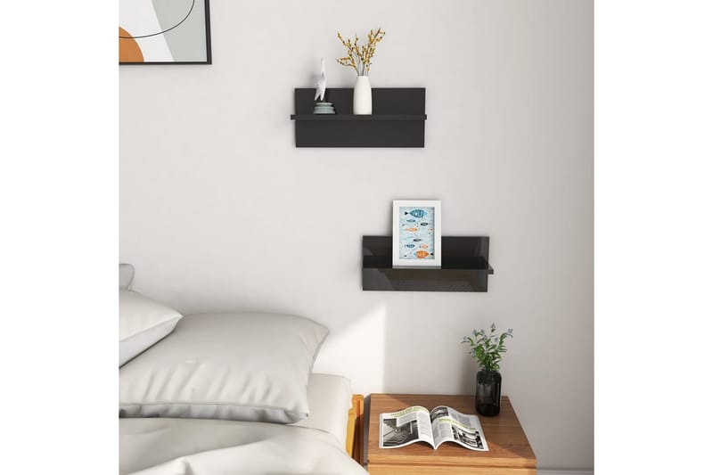 Vegghyller 2 stk høyglans svart 40x11,5x18 cm - Svart - Oppbevaring - Hyller - Vegghylle