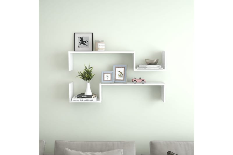 Vegghyller 2 stk hvit 100x15x20 cm sponplate - Hvit - Oppbevaring - Hyller - Vegghylle