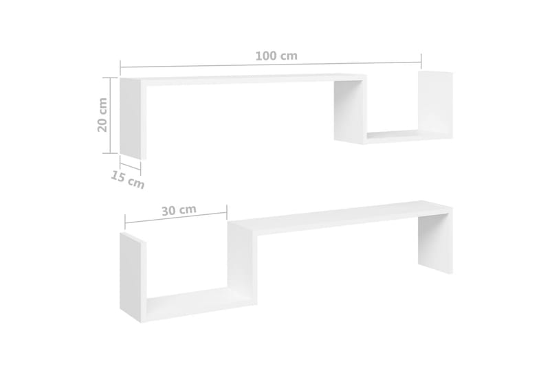 Vegghyller 2 stk hvit 100x15x20 cm sponplate - Hvit - Oppbevaring - Hyller - Vegghylle