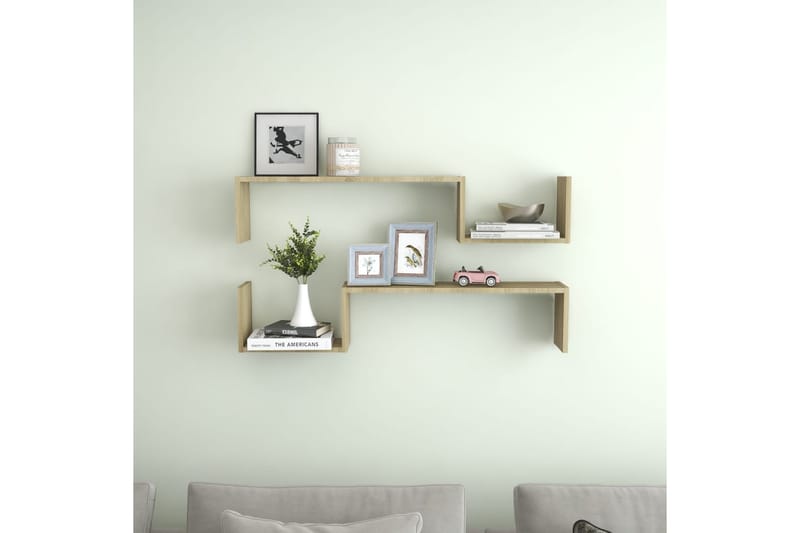 Vegghyller 2 stk sonoma eik 100x15x20 cm sponplate - Brun - Oppbevaring - Hyller - Vegghylle