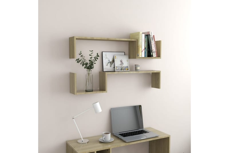 Vegghyller 2 stk sonoma eik 100x15x20 cm sponplate - Brun - Oppbevaring - Hyller - Vegghylle