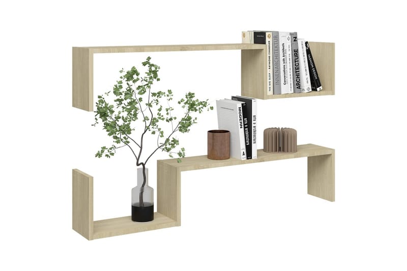 Vegghyller 2 stk sonoma eik 100x15x20 cm sponplate - Brun - Oppbevaring - Hyller - Vegghylle