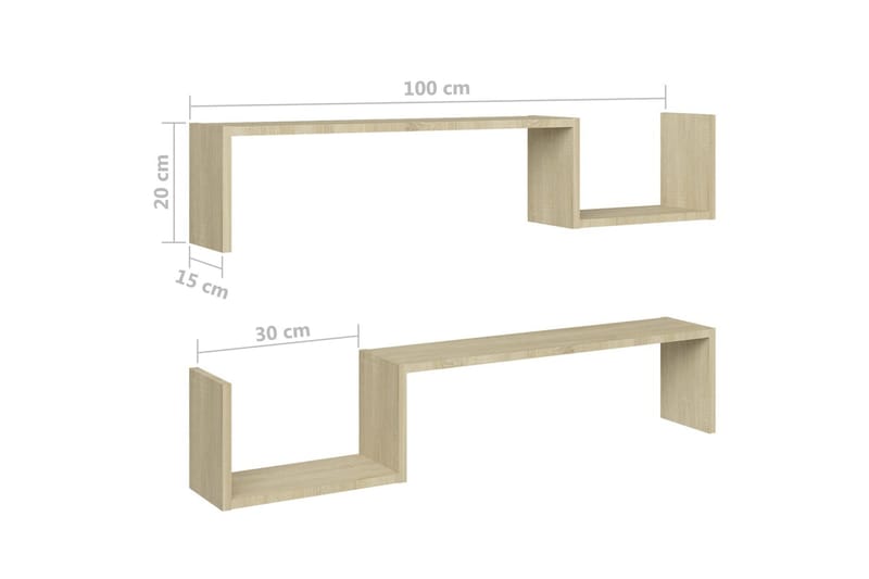 Vegghyller 2 stk sonoma eik 100x15x20 cm sponplate - Brun - Oppbevaring - Hyller - Vegghylle