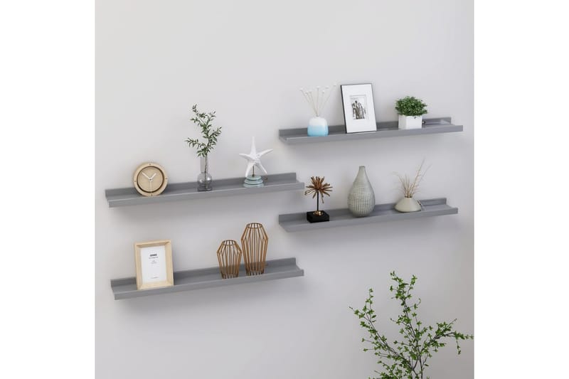 Vegghyller 4 stk grå 60x9x3 cm - Grå - Oppbevaring - Hyller - Vegghylle