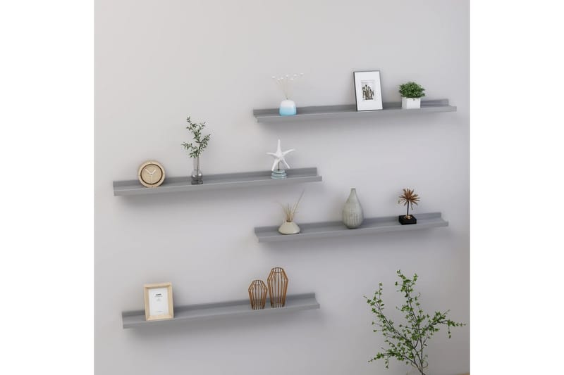 Vegghyller 4 stk grå 80x9x3 cm - Grå - Oppbevaring - Hyller - Vegghylle