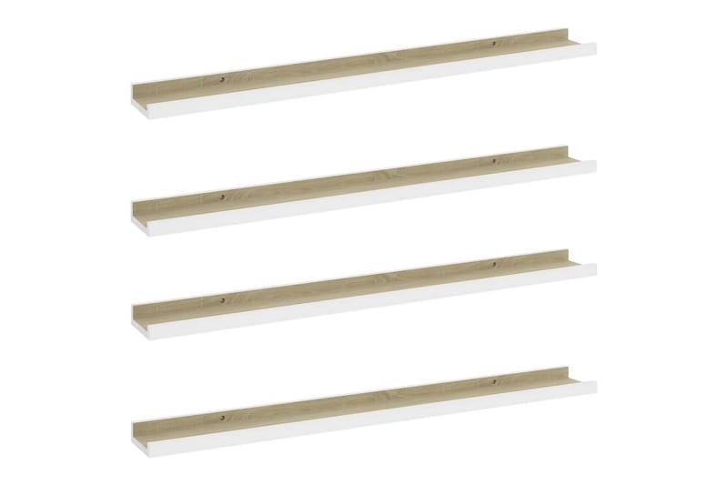 Vegghyller 4 stk hvit og sonoma eik 80x9x3 cm - Hvit - Oppbevaring - Hyller - Vegghylle