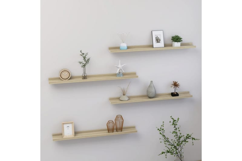 Vegghyller 4 stk sonoma eik 80x9x3 cm - Brun - Oppbevaring - Hyller - Vegghylle