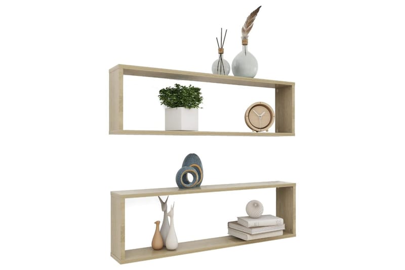 Vegghyller kubeformet 2 stk 100x15x30 cm sponplate - Brun - Oppbevaring - Hyller - Vegghylle