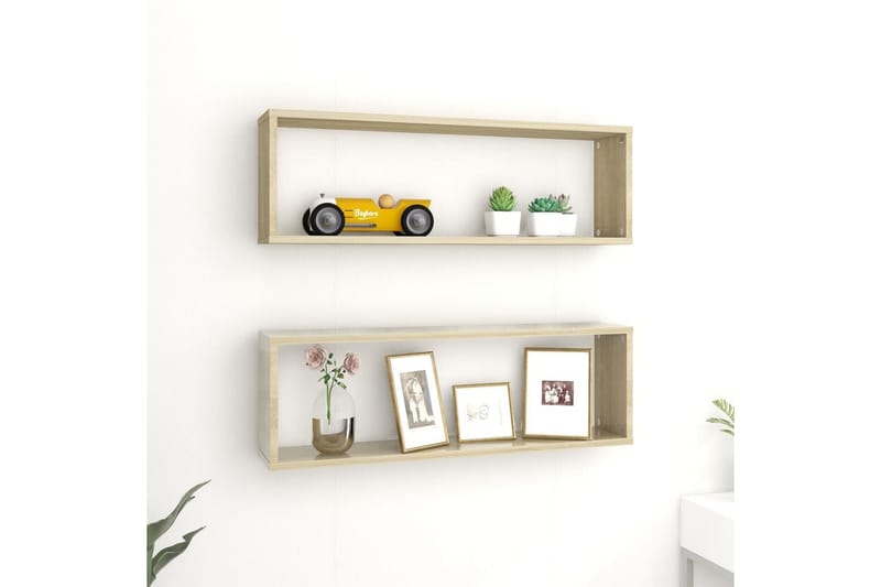 Vegghyller kubeformet 2 stk 80x15x26,5 cm sponplate - Brun - Oppbevaring - Hyller - Vegghylle