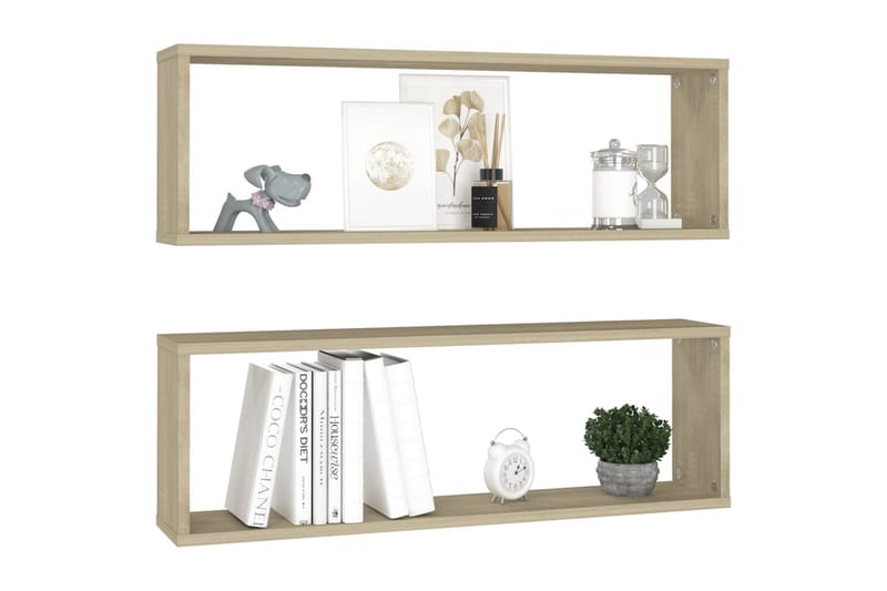 Vegghyller kubeformet 2 stk 80x15x26,5 cm sponplate - Brun - Oppbevaring - Hyller - Vegghylle