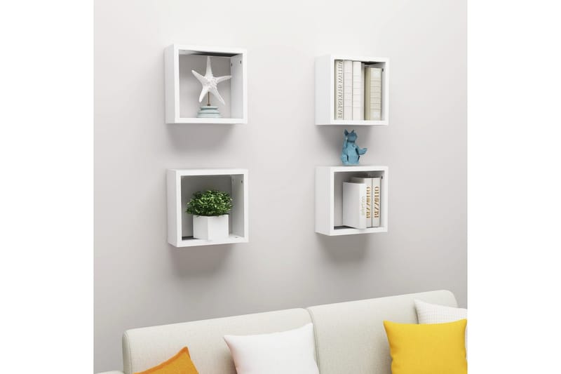 Vegghyller kubeformet 4 stk hvit 30x15x30 cm - Hvit - Oppbevaring - Hyller - Vegghylle