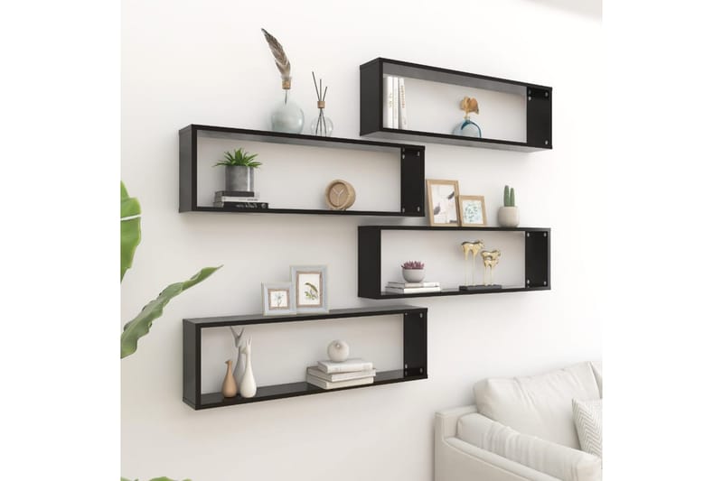 Vegghyller kubeformet 4 stk svart 100x15x30 cm sponplate - Svart - Oppbevaring - Hyller - Vegghylle
