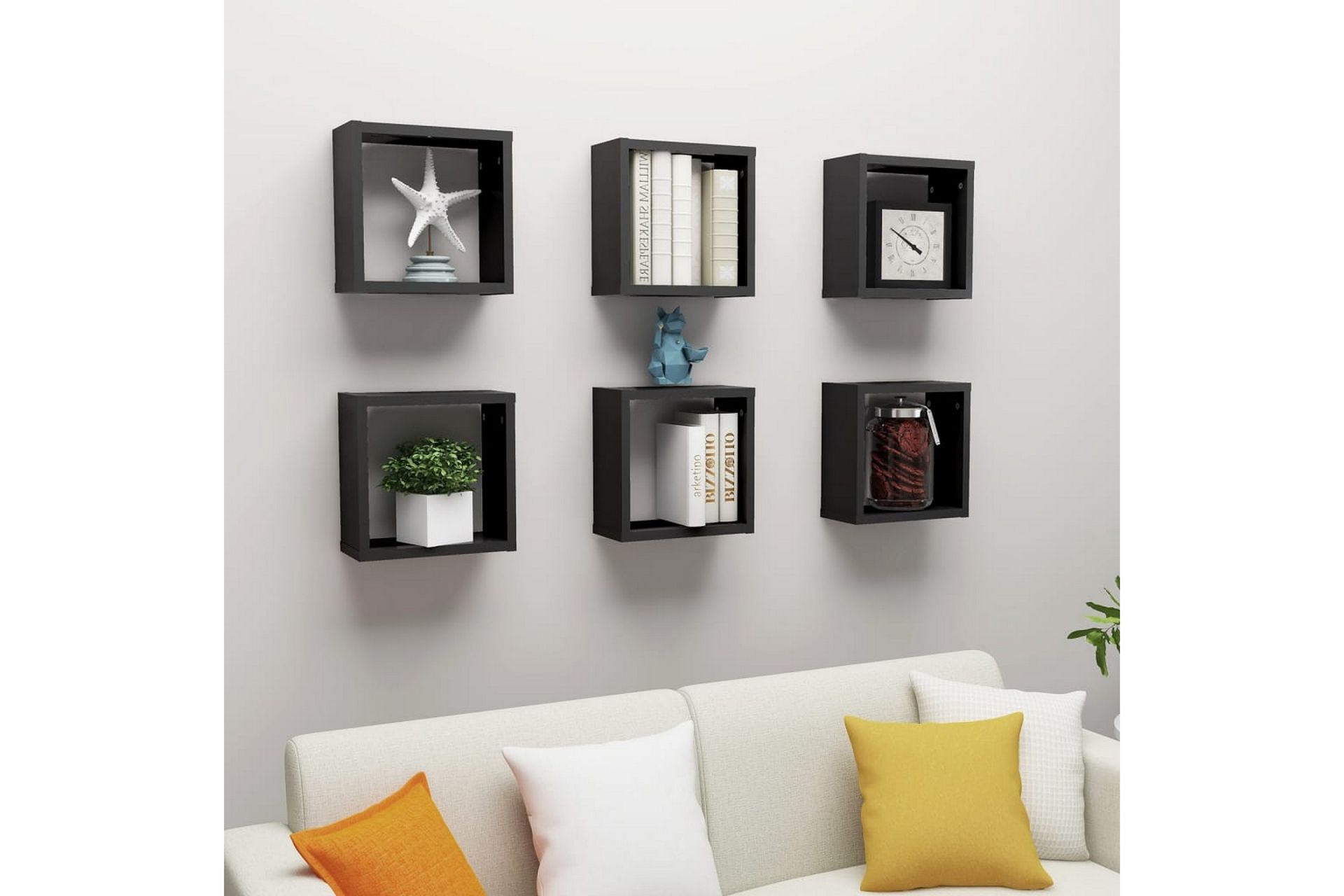 Vegghyller kubeformet 6 stk svart 30x15x30 cm - Svart - Oppbevaring - Hyller - Vegghylle