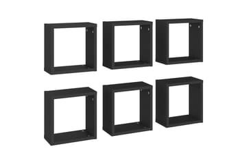 Vegghyller kubeformet 6 stk svart 30x15x30 cm - Svart - Oppbevaring - Hyller - Vegghylle