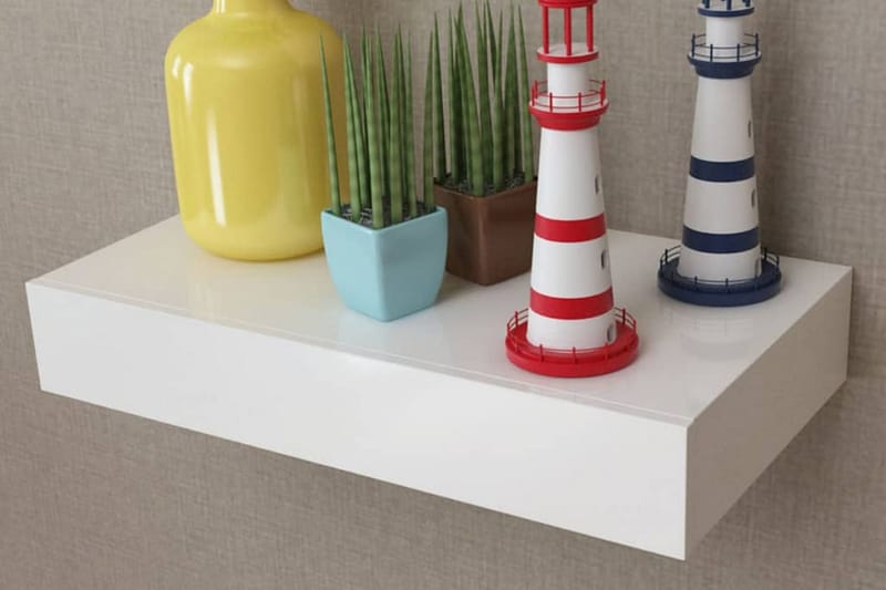 Vegghyller med skuff 2 stk hvit 48 cm - Oppbevaring - Hyller - Vegghylle
