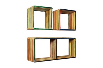 Vegghyllesett 3 deler gjenvunnet heltre teak flerfarget - Oppbevaring - Hyller - Vegghylle