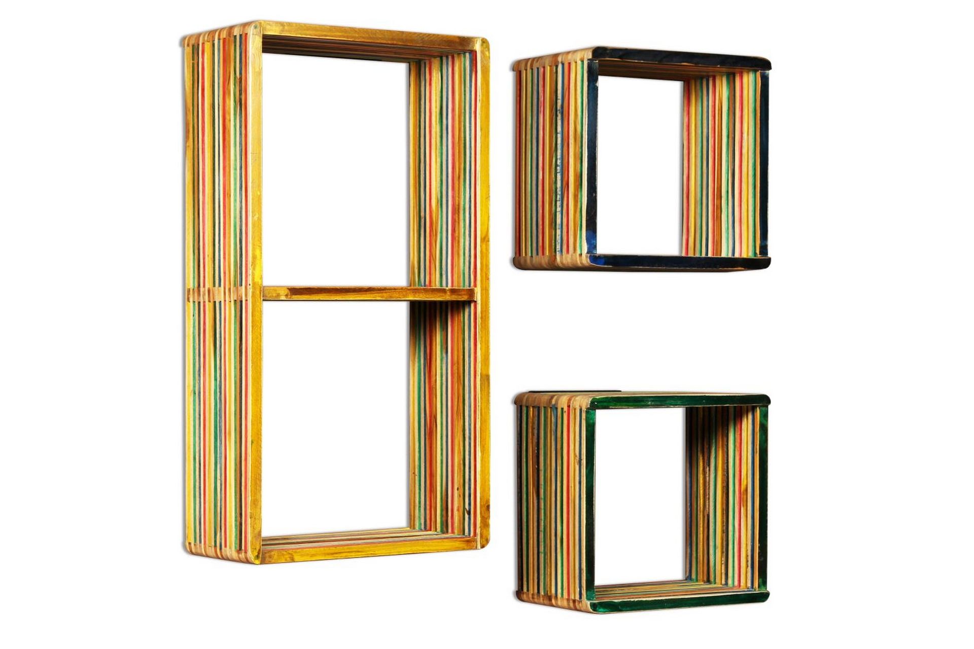 Vegghyllesett 3 deler gjenvunnet heltre teak flerfarget - Oppbevaring - Hyller - Vegghylle