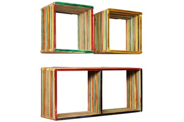 Vegghyllesett 3 deler gjenvunnet heltre teak flerfarget - Oppbevaring - Hyller - Vegghylle