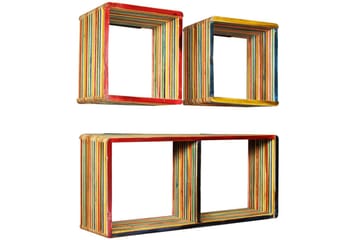 Vegghyllesett 3 deler gjenvunnet heltre teak flerfarget - Oppbevaring - Hyller - Vegghylle