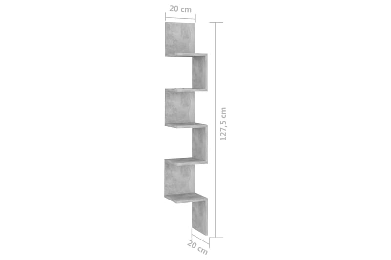 Veggmontert hjørnehylle betonggrå 20x20x127,5 cm sponplate - Grå - Vegghylle