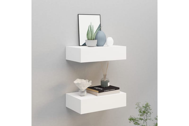 Veggmonterte skuffehyller 2 stk hvit 40x23,5x10 cm MDF - Hvit - Oppbevaring - Hyller - Vegghylle