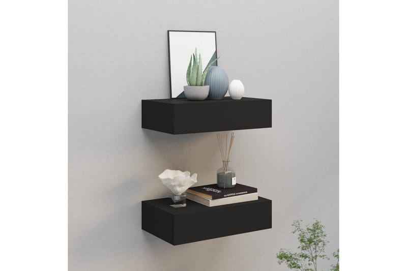 Veggmonterte skuffehyller 2 stk svart 40x23,5x10 cm MDF - Svart - Oppbevaring - Hyller - Vegghylle