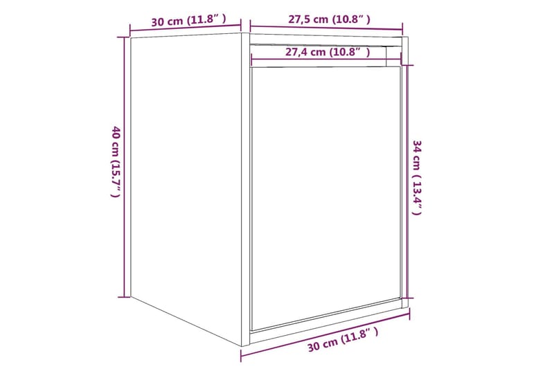 Veggskap 2 stk grå 30x30x40 cm heltre furu - Grå - Vegghylle