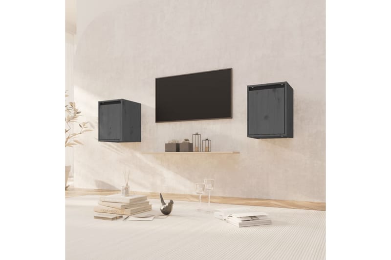 Veggskap 2 stk grå 30x30x40 cm heltre furu - Grå - Oppbevaring - Hyller - Vegghylle