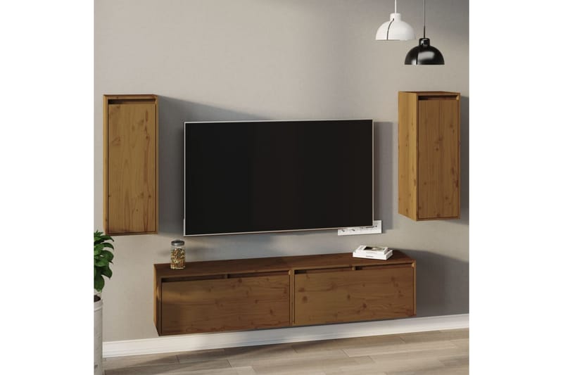 Veggskap 2 stk honningbrun 30x30x80 cm heltre furu - Brun - Vegghylle