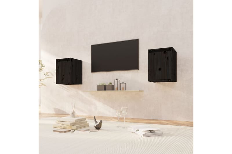 Veggskap 2 stk svart 30x30x40 cm heltre furu - Svart - Oppbevaring - Hyller - Vegghylle