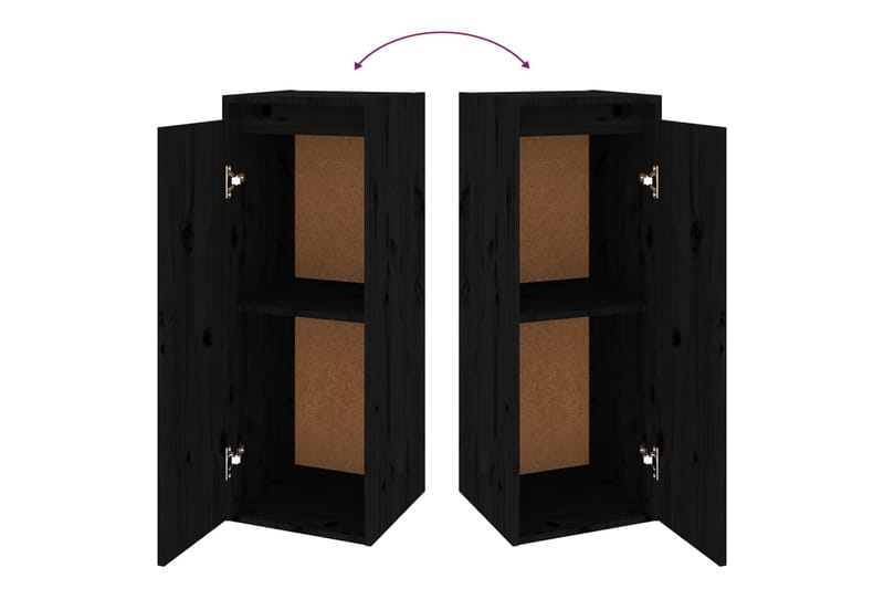 Veggskap 2 stk svart 30x30x80 cm heltre furu - Svart - Oppbevaring - Hyller - Vegghylle