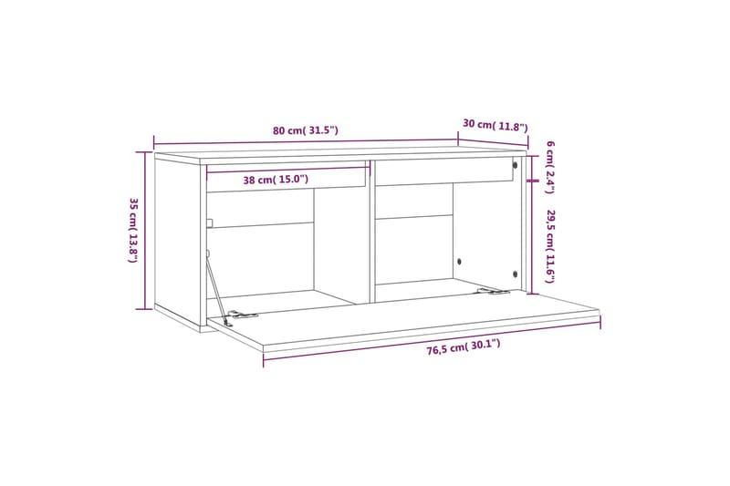Veggskap svart 80x30x35 cm heltre furu - Svart - Oppbevaring - Hyller - Vegghylle
