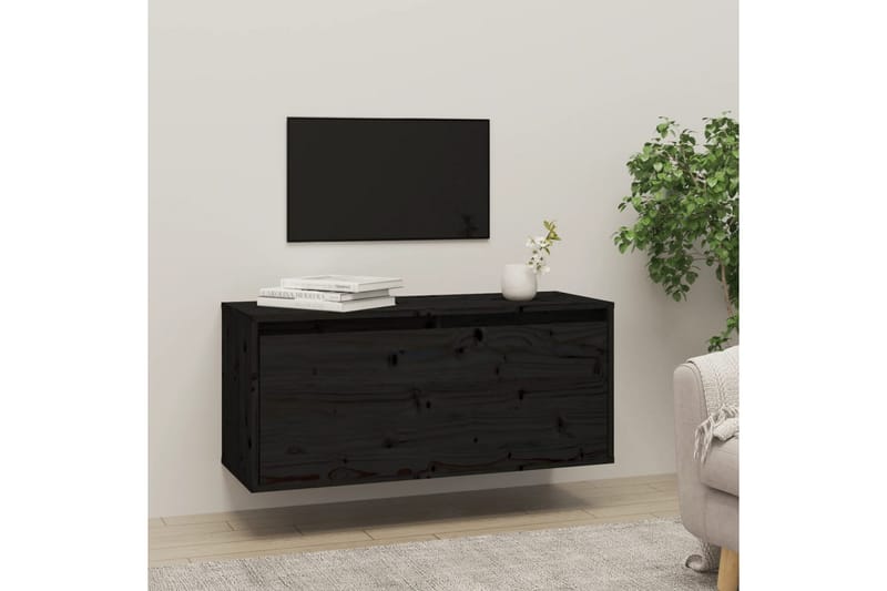 Veggskap svart 80x30x35 cm heltre furu - Svart - Oppbevaring - Hyller - Vegghylle