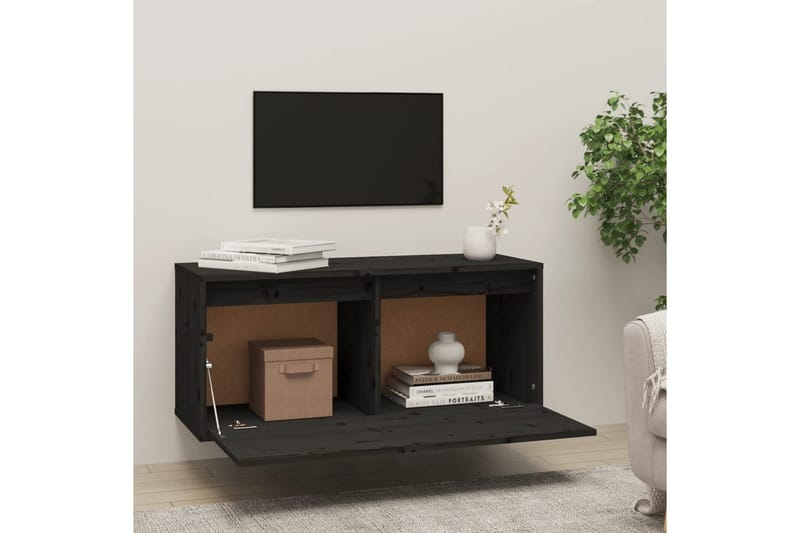 Veggskap svart 80x30x35 cm heltre furu - Svart - Oppbevaring - Hyller - Vegghylle