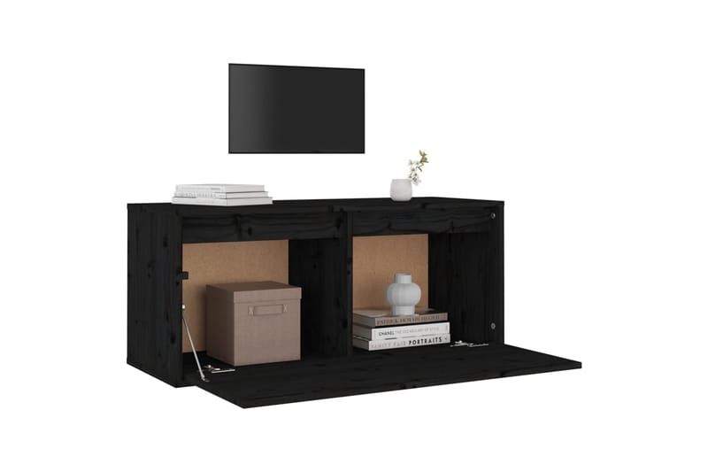 Veggskap svart 80x30x35 cm heltre furu - Svart - Oppbevaring - Hyller - Vegghylle