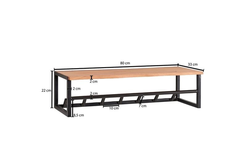 Vegghylle Wohnling Vegghengt knaggrekke i metall med massivt tre 80 cm industriell - Oppbevaring - Hyller - Hattehylle