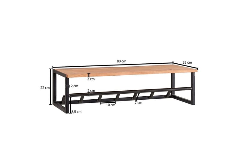 Vegghylle Wohnling Vegghengt knaggrekke i metall med massivt tre 80 cm industriell - Oppbevaring - Hyller - Hattehylle