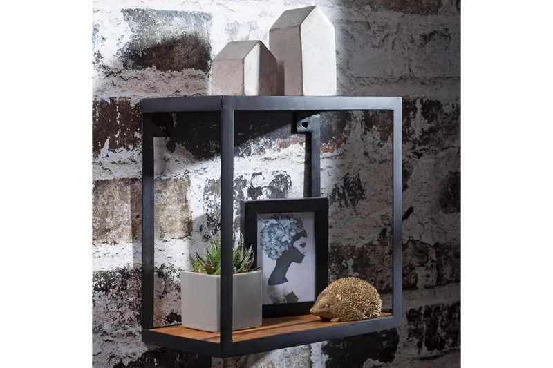 Vegghylle Wohnling Puri heltre metallramme veggmontert industriell - Oppbevaring - Hyller - Vegghylle