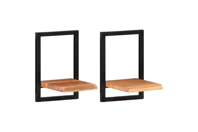 Vegghyller 2 stk 25x25x35 cm heltre akasie og stål - Brun - Oppbevaring - Hyller - Vegghylle