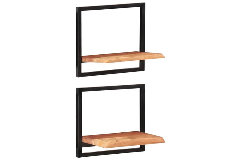 Vegghyller 2 stk 40x24x35 cm heltre akasie og stål - Brun - Oppbevaring - Hyller - Vegghylle