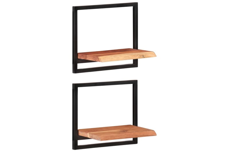 Vegghyller 2 stk 40x24x35 cm heltre akasie og stål - Brun - Oppbevaring - Hyller - Vegghylle
