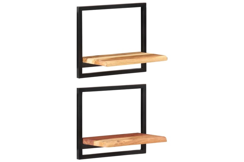 Vegghyller 2 stk 40x24x35 cm heltre akasie og stål - Brun - Oppbevaring - Hyller - Vegghylle