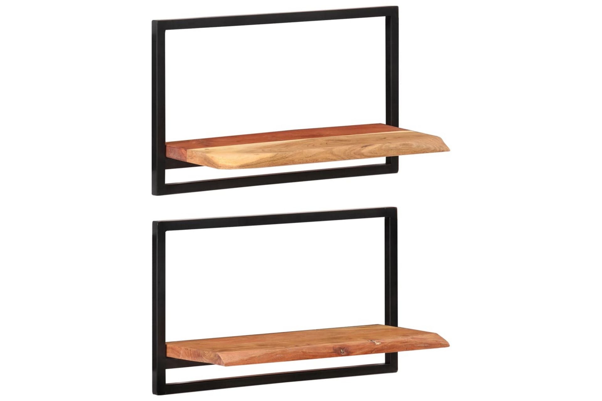 Vegghyller 2 stk 60x25x35 cm heltre akasie og stål - Brun - Oppbevaring - Hyller - Vegghylle