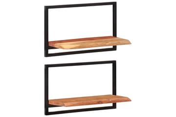 Vegghyller 2 stk 60x25x35 cm heltre akasie og stål - Brun - Oppbevaring - Hyller - Vegghylle