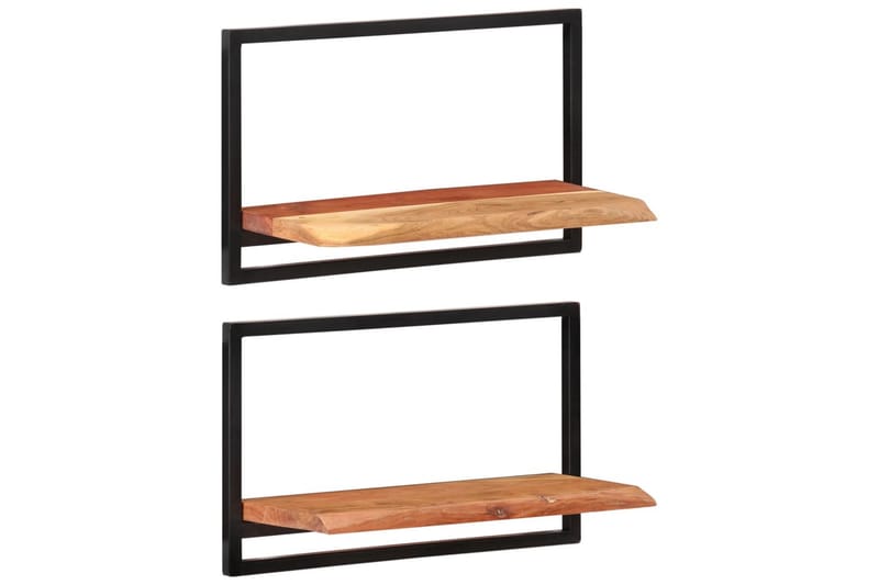 Vegghyller 2 stk 60x25x35 cm heltre akasie og stål - Brun - Oppbevaring - Hyller - Vegghylle