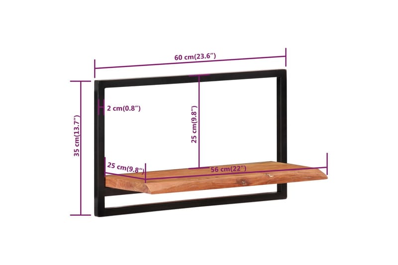 Vegghyller 2 stk 60x25x35 cm heltre akasie og stål - Brun - Vegghylle