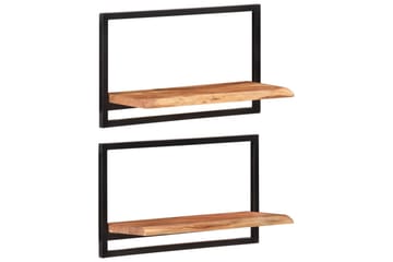 Vegghyller 2 stk 60x25x35 cm heltre akasie og stål - Brun - Oppbevaring - Hyller - Vegghylle