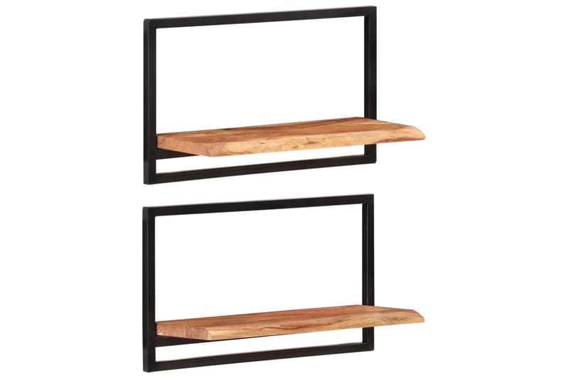 Vegghyller 2 stk 60x25x35 cm heltre akasie og stål - Brun - Oppbevaring - Hyller - Vegghylle